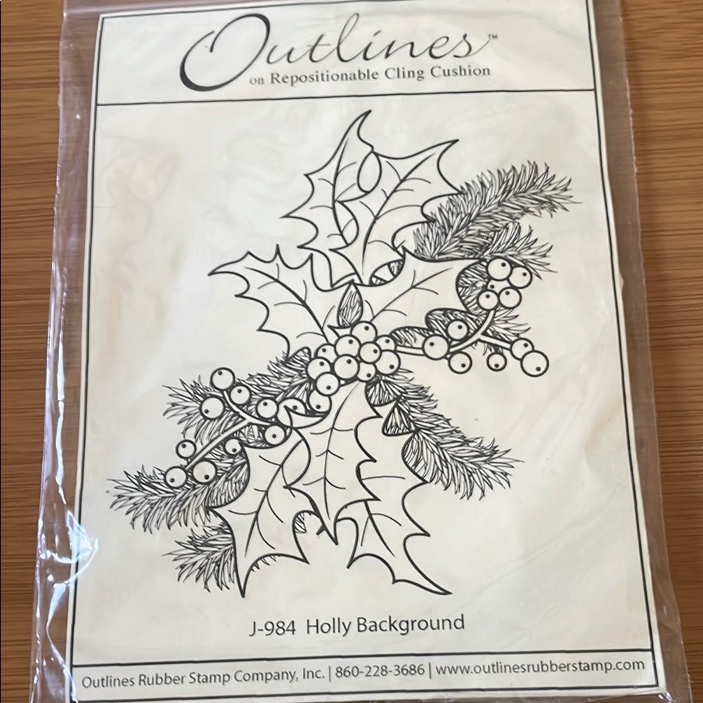 Outlines cling stamps with Holly and Pine background